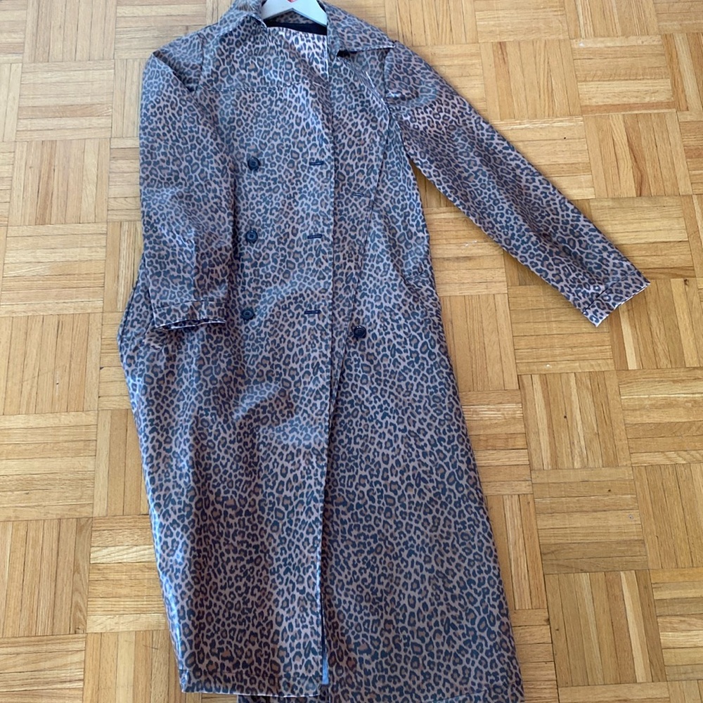 Something Navy vinyl leopard trench raincoat